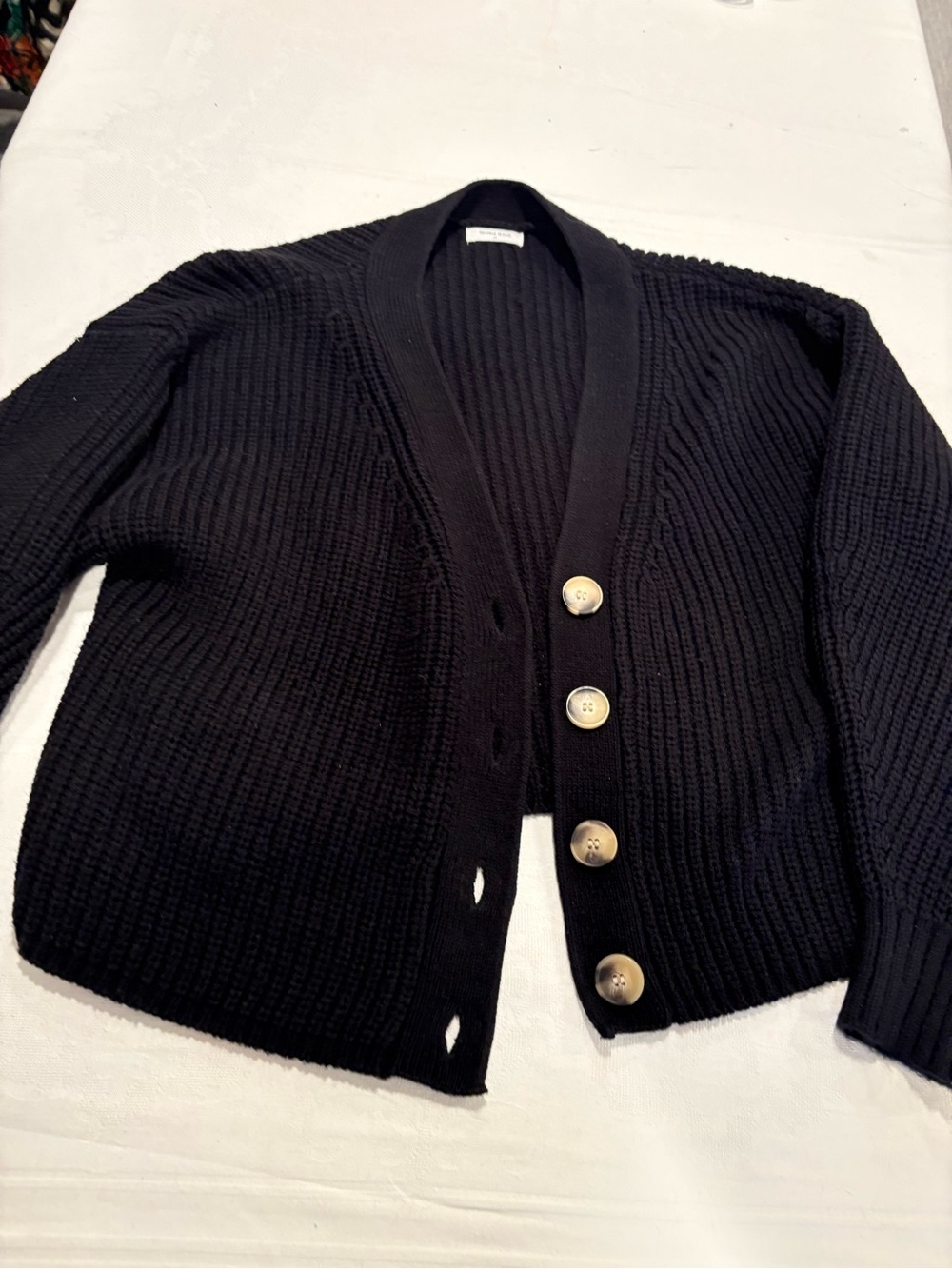 Women's Black Ribbed Button-Front Cardigan Sweater